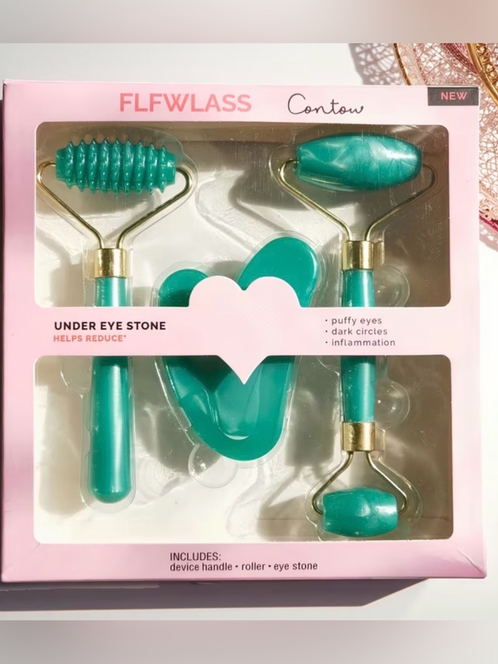 NWT-Flawless Contour 3-Piece Teal Facial Roller & Massager Set